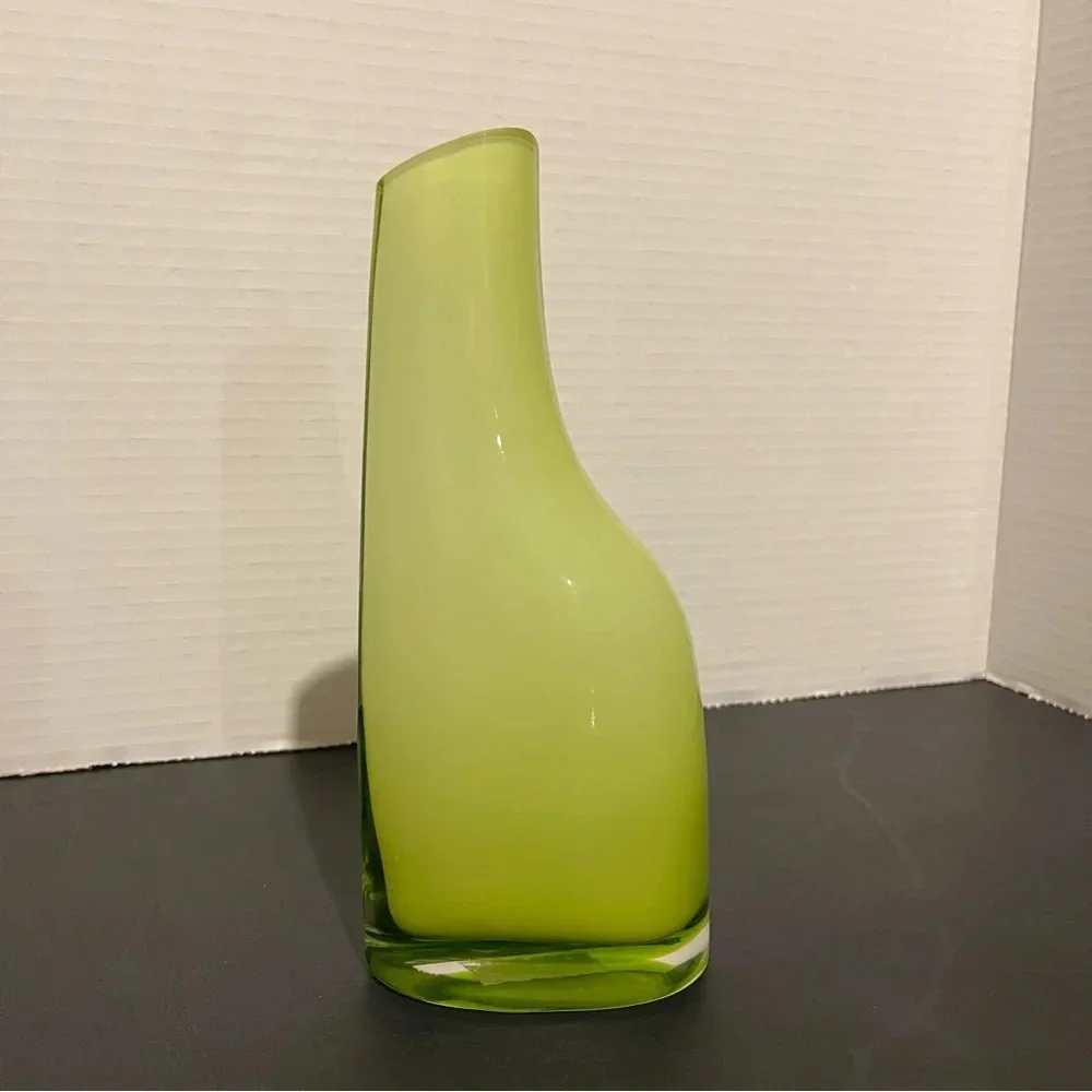 Vintage Ikea Okkso Cased Lime Green Glass Vase 8” Tall